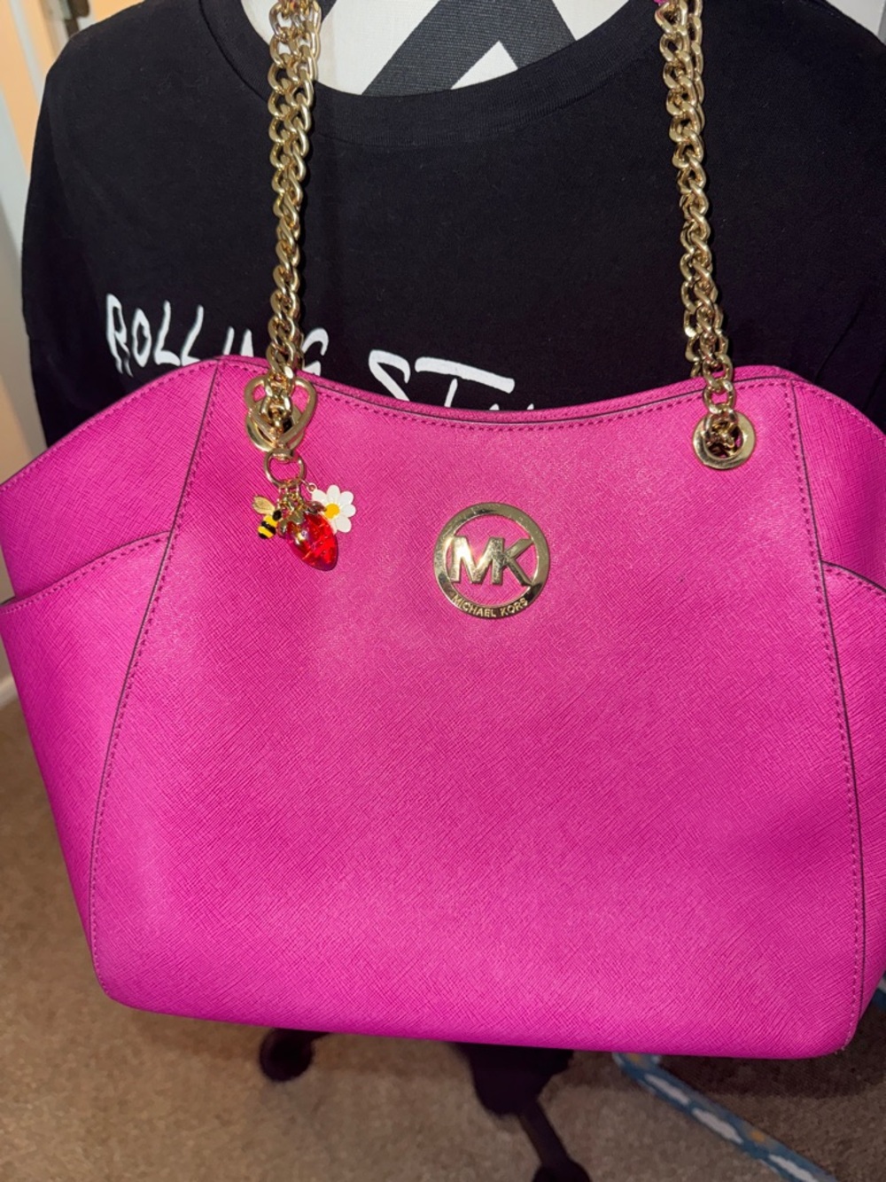 Michael Kors Jet Set Travel Pink Saffiano Leather Shoulder Tote